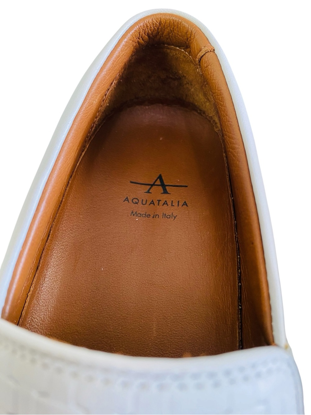 Aquatalia Ashlynn White Woven Leather Slip On Sneakers Size 8.5 - Picture 7 of 9